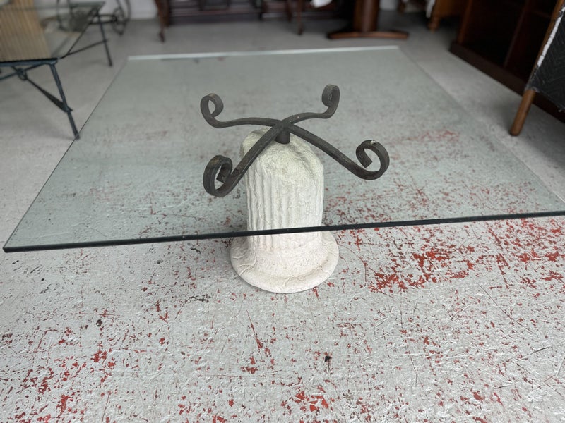A Quality Concrete Fluted Central Pillar Glass Topped Coffee Table Carousel 1