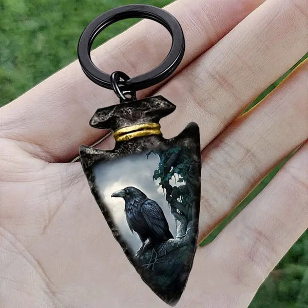 Fashionable Gothic Style Dark Crow Painted Keychain - NEW64264845664642111