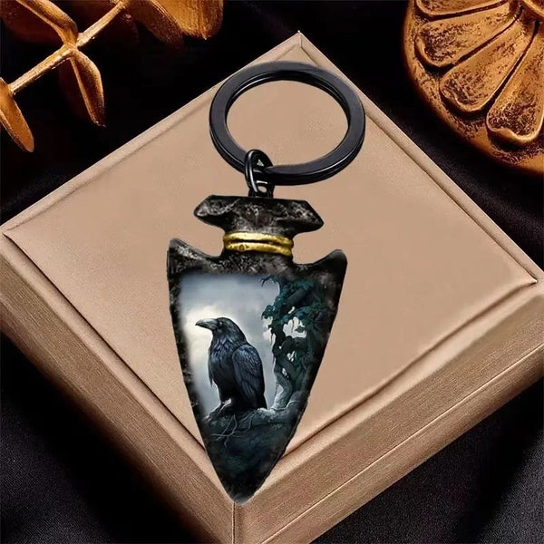 Fashionable Gothic Style Dark Crow Painted Keychain - NEW64264845664642114