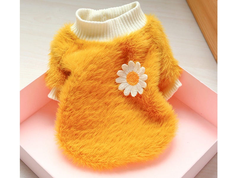 Yellow Daisy Winter Pet Turtleneck Pullover Plush Clothes for Cat Dog Puppy Carousel 2