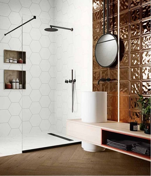 Wall Tile - Glass Titanium Pave Satin 201x201mm; $35/Box Carousel 1