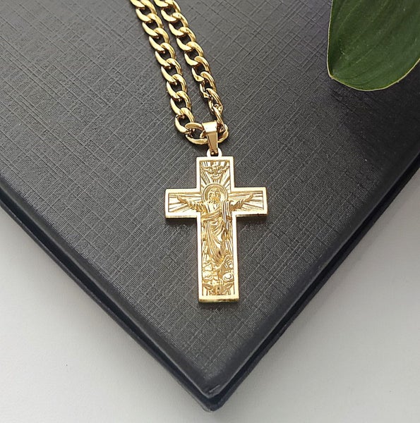 (18K Gold Filled) Jesus Cross Pendant Necklace NSS14ZX-4 Carousel 1