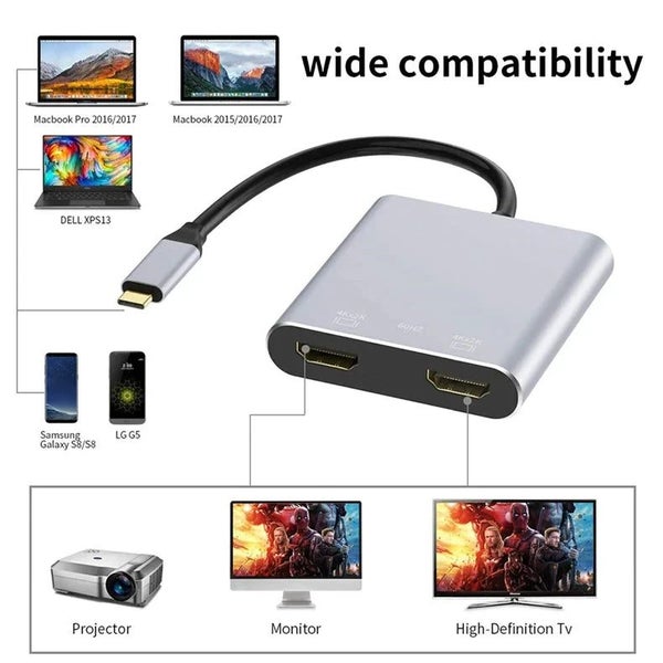 4in1 Type-C Hub Docking Station to HDMI*2 4K USB3.0 PD Fast Charging Dual CHK29M Carousel 10