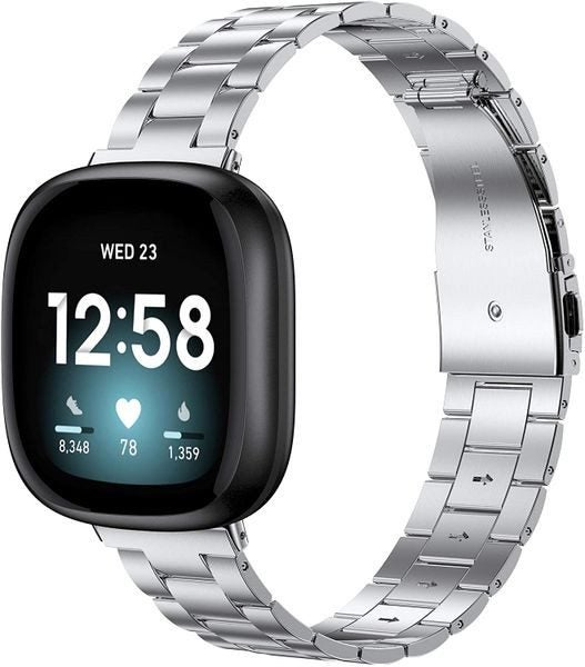 Fitbit Versa 3 Stainless Steel Strap Silver Carousel 1