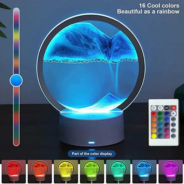 LED RGB Sandscape Lamp 3D Moving Sand Art Frame Night Light with 16 Color CHK12N629595120515851110