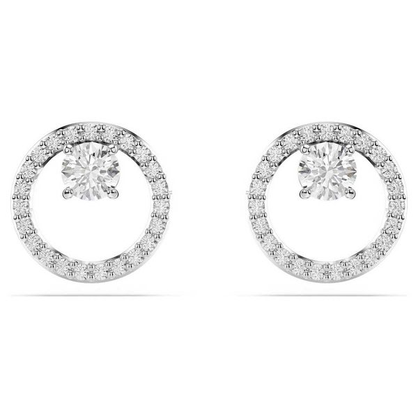 Swarovski Constella Stud Earrings Round White w / Rhodium-Plate Carousel 1