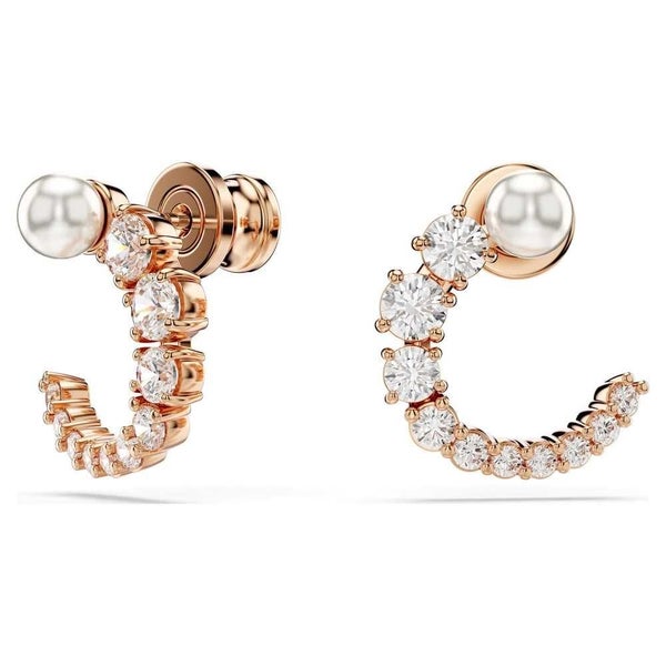 Swarovski Matrix Hoop Earrings w / Crystal Pearls & Rose Gold-Tone Plate Carousel 4