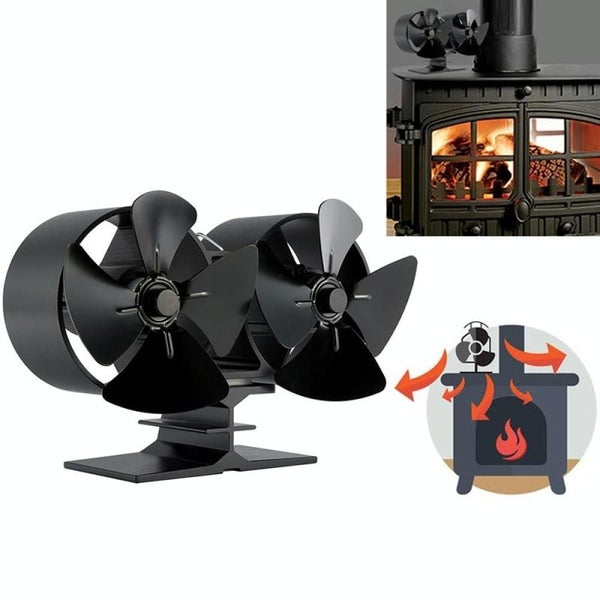 Double Head 8-blade Aluminum Heat Powered Fireplace Stove Fan Carousel 1