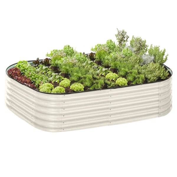 Galvanised Steel Garden Bed 9-in-1 Modular Oval Vegetable Planter [Cream] Carousel 17