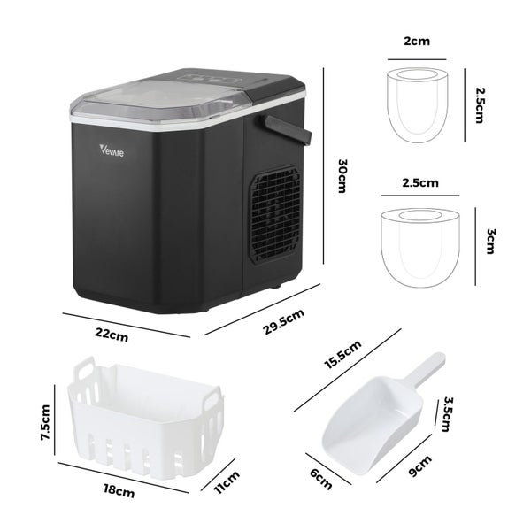 Vevare Portable Ice Maker Machine Ice Cube Tray With Handle 12kg Bar Home Black Carousel 9