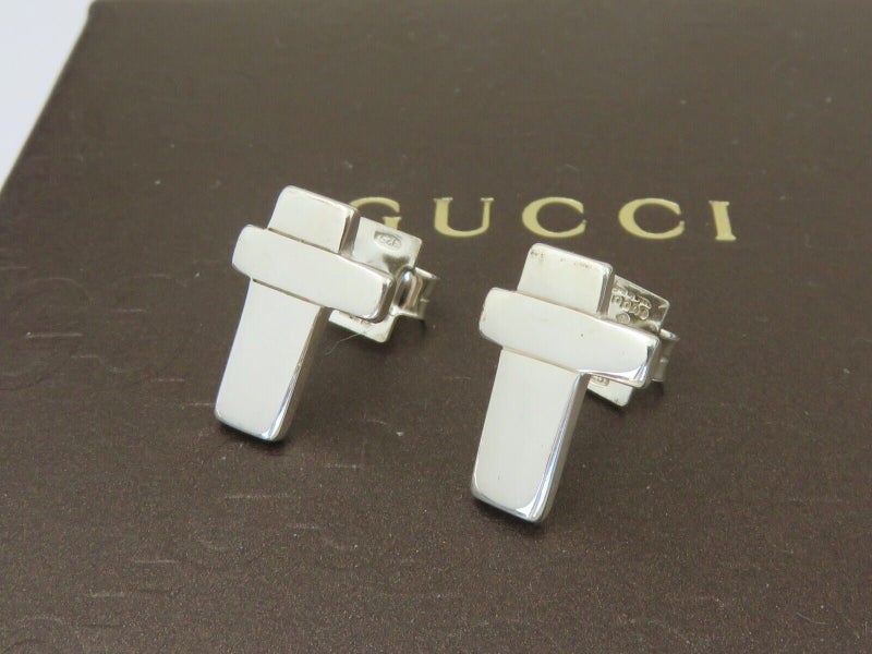 Gucci Sterling Silver Cross Stud Earrings Carousel 1