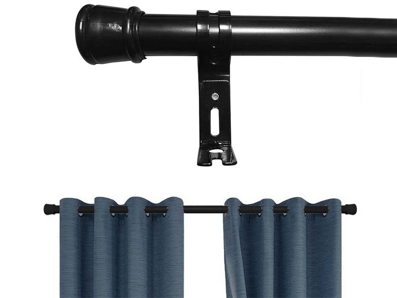 160.4cm Curtain Rod Extendable Adjustable Rail Pole Set with Bracket Black Carousel 1
