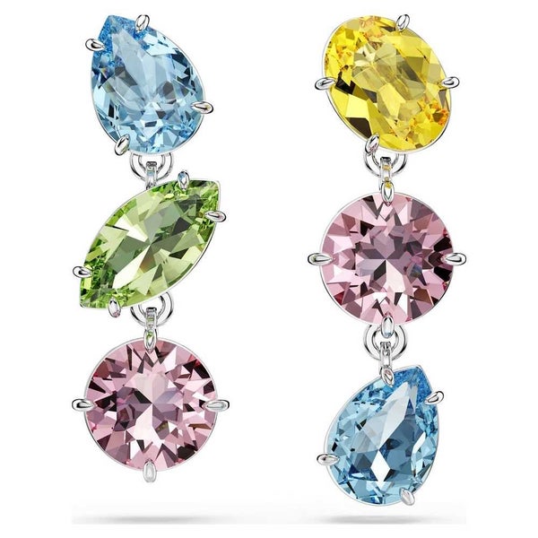 Swarovski Gema Asymmetrical Multi-Coloured Drop Earrings w / Rhodium-Plate Carousel 1