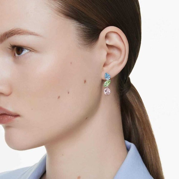 Swarovski Gema Asymmetrical Multi-Coloured Drop Earrings w / Rhodium-Plate Carousel 2