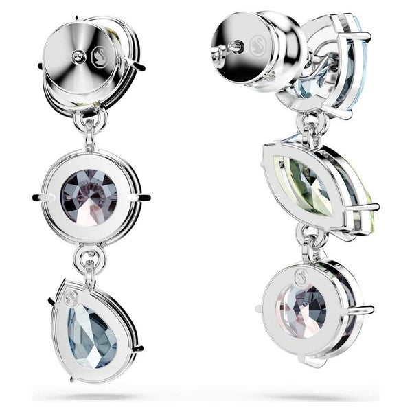 Swarovski Gema Asymmetrical Multi-Coloured Drop Earrings w / Rhodium-Plate Carousel 3