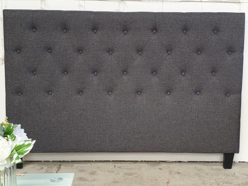 Kelly headboard buttons Queen Dark Grey Carousel 1