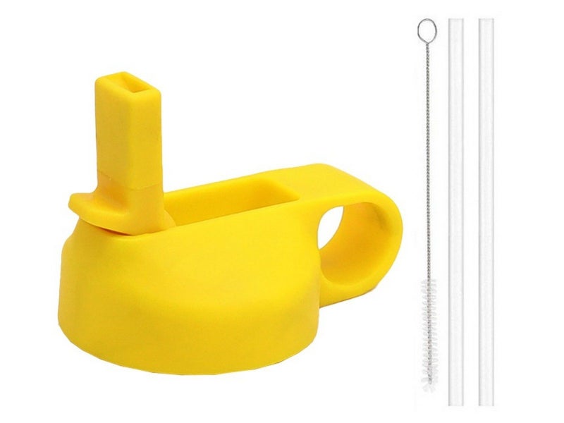 Wide Mouth Straw Lid with Straws and Brush for Hydro Flask Water Bottle Yellow Carousel 1