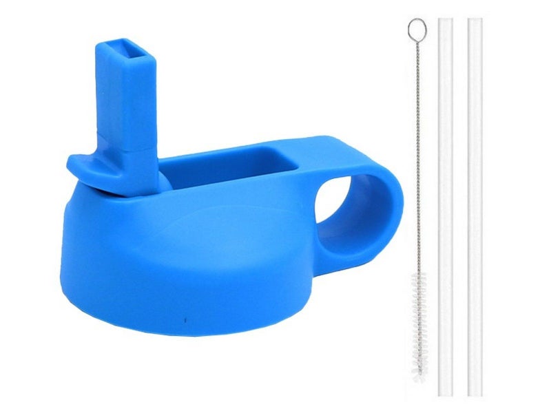 Wide Mouth Straw Lid with Straws and Brush for Hydro Flask Water Bottle Blue Carousel 1
