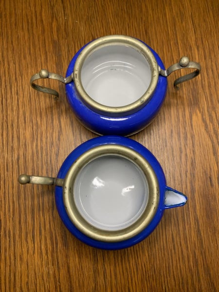 Vintage Art Deco Blue Enamel Sugar and Jug Set Carousel 5