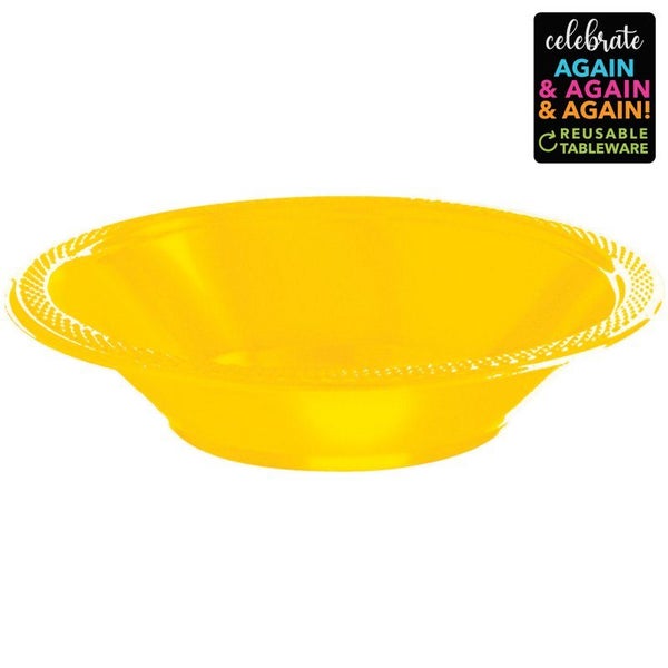 Reusable Premium Plastic Bowls 355ml / 18cm - Yellow Sunshine (Pack of 20) Carousel 1