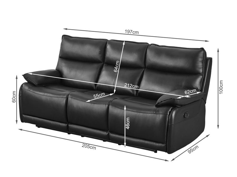 Manual Full Leather 3 Seater Recliner Sofa Carousel 11