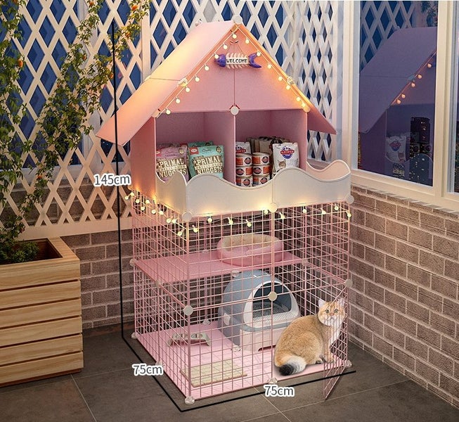 DIY Cage for Cat or Rabbit with Storage White or Pink Carousel 1