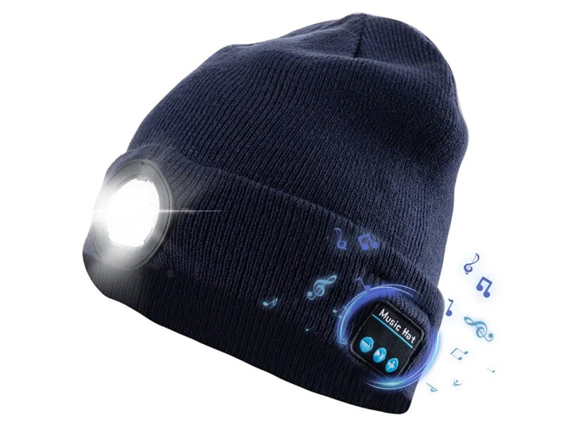 Bluetooth Beanie Hat Wireless Headphones Head Light Beanie Head Warmer Blue Carousel 1
