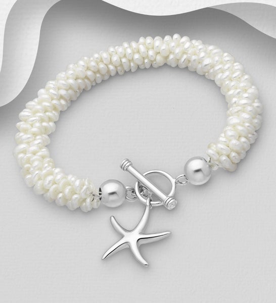 Stunning Pearl Sterling Silver Starfish Charm Bracelet Carousel 1