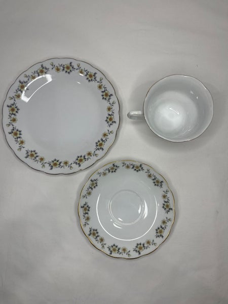 Vintage Flower Gold Trim Plate Set 17 Pieces Carousel 2