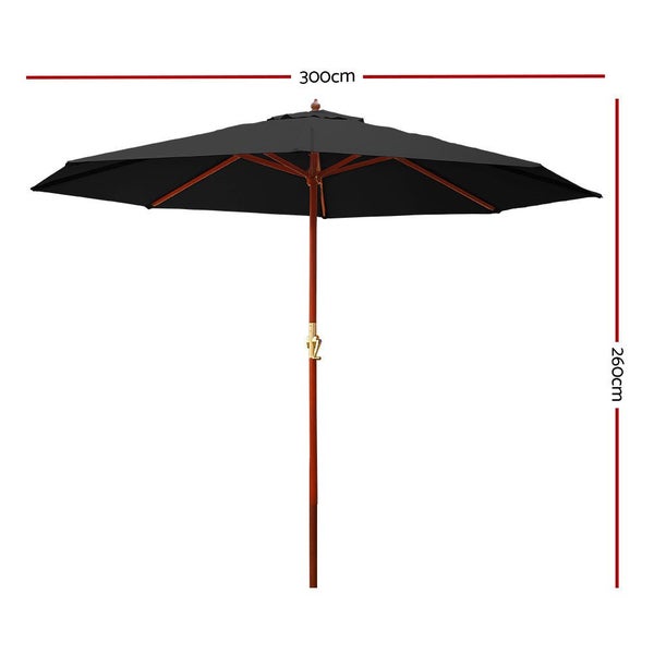Instahut Outdoor Umbrella 3M Pole Cantilever Stand Garden Umbrellas Patio Black Carousel 2