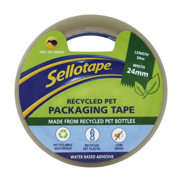Sellotape Recycled PET Packaging Tape Low Noise 24mm x 50m Carousel 1