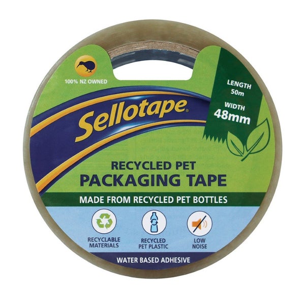 Sellotape Recycled PET Packaging Tape Low Noise 48mm x 50m Carousel 1