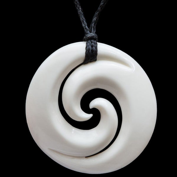 Large Koru - double start, handcrafted bone pendant Carousel 1