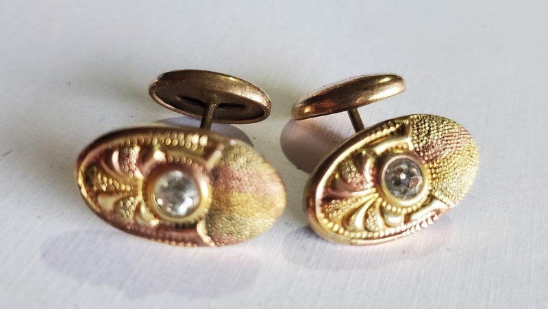 Antique 9ct GP & Crystal Cufflinks Carousel 1
