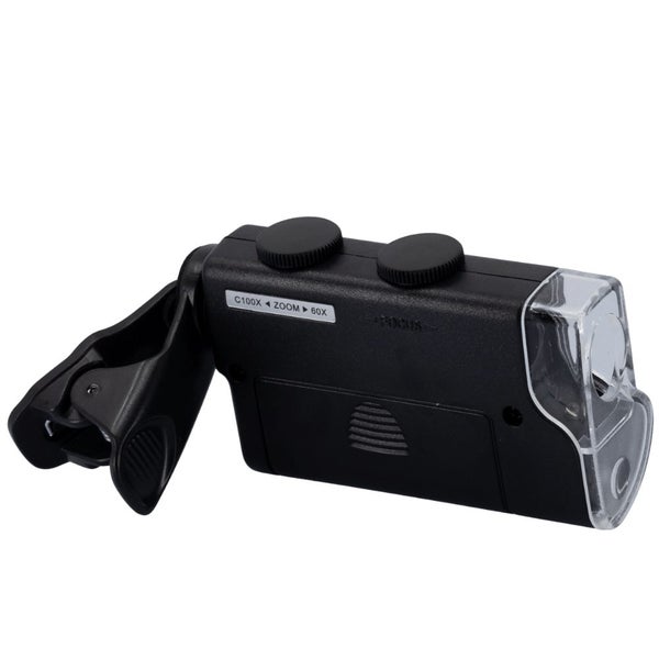 Mini Pocket Microscope Deluxe 60/100X Loupe Magnifier Phone Clip Carousel 5