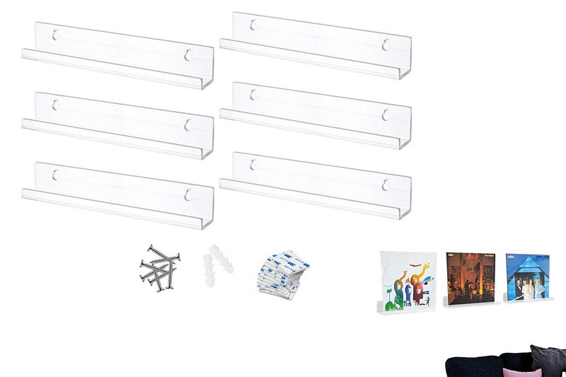 6Pcs Vinyl Record Shelves Clear Acrylic Wall Mount Album Cover Display Stand Carousel 1