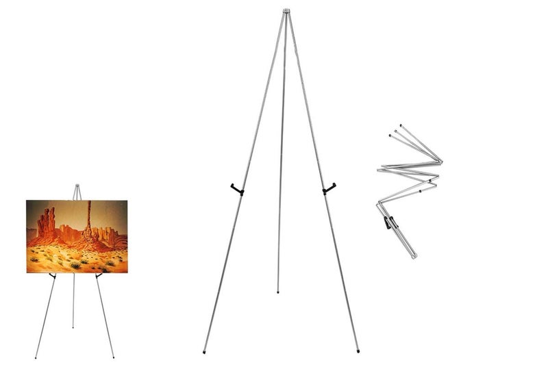 Metal Artist Easel Stand Foldable Tripod Portable Floor Easel For Posters-Silver Carousel 1