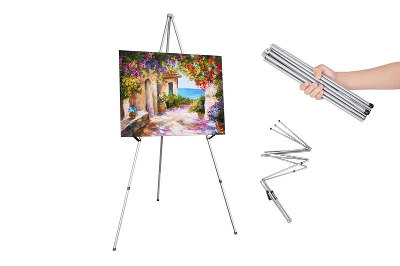 Metal Artist Easel Stand Foldable Tripod Portable Floor Easel For Posters-Silver Carousel 3