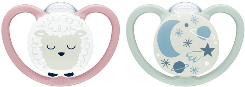 NUK: Space Night Silicone Soother - 18-36mths Pink (2 Pack) Carousel 1