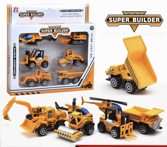 6PCS/Set 1:64 Alloy Engineering Vehicle Model Set- Yellow Carousel 1