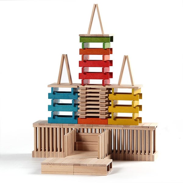 300PCS Wooden Building Blocks (150P color + 150P log color) Carousel 1