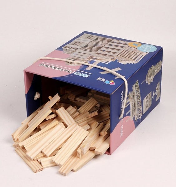 300PCS Wooden Building Blocks (150P color + 150P log color) Carousel 11