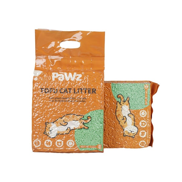 Pawz 2.5kg Tofu Cat Litter Clumping Flushable Fast Super Absorbent Green Tea x6 Carousel 1