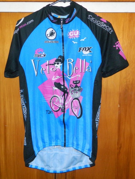 SQUADRA VELO BELLA BLUE/BLACK SHORT SLEEVE CYCLE TOP - LARGE Carousel 1