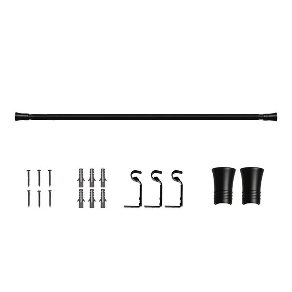 Marlow Black Curtain Rod Steel Quiet Rail Pole Pommel Set Extendable Carousel 1