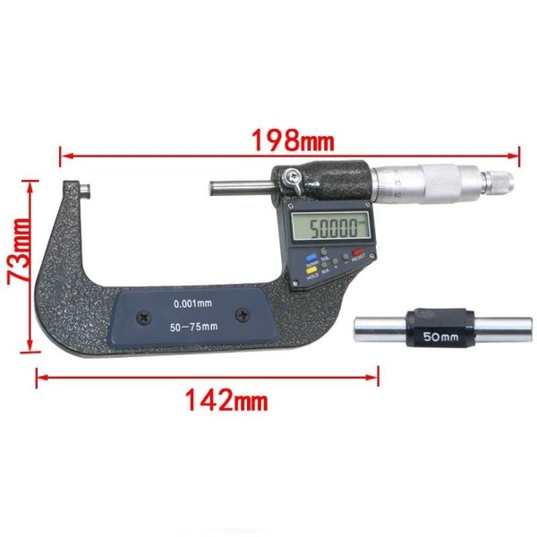 50-75mm Electronic Digital Micrometer Resolution 0.001mm Carousel 2