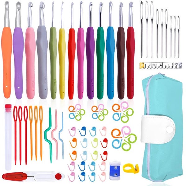 Knit Crochet Hook Kit Knitting Needles Set With Bag,Steel Large Eye Carousel 2