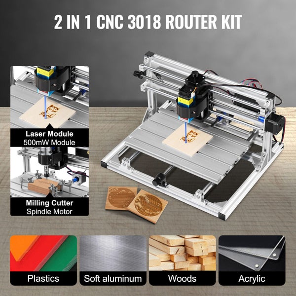 Brand NEW 3 Axis CNC Router Kit 3018 500MW Engraving Tools PVC Laser Engraver Carousel 2