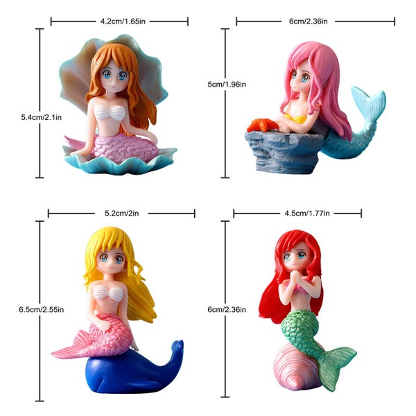 4pcs Mermaid Cake Topper Little Cute Mermaid Doll Figurines Carousel 2