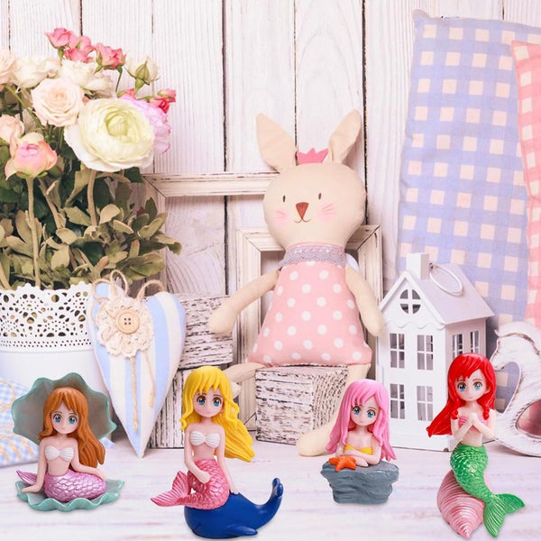 4pcs Mermaid Cake Topper Little Cute Mermaid Doll Figurines Carousel 6